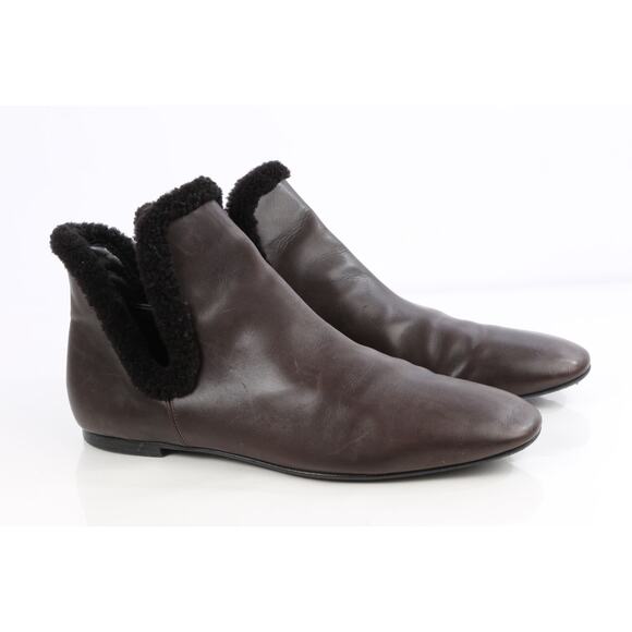 The Row Eros Brown Leather Shearling Lined Ankle Boots Luxe Winter Size 40.5 - Picture 8 of 16
